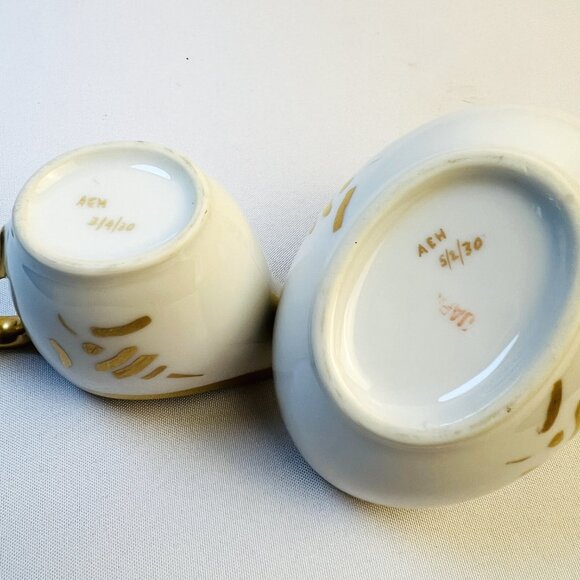 Vintage AEH Japan Porcelain Small Creamer & Basket Set Gold Accents Marked 1930 - Picture 7 of 12